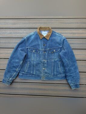 Vintage Lee Storm Rider Blanket Lined Blue Denim Jacket Honeycomb Mens 48R (XL)